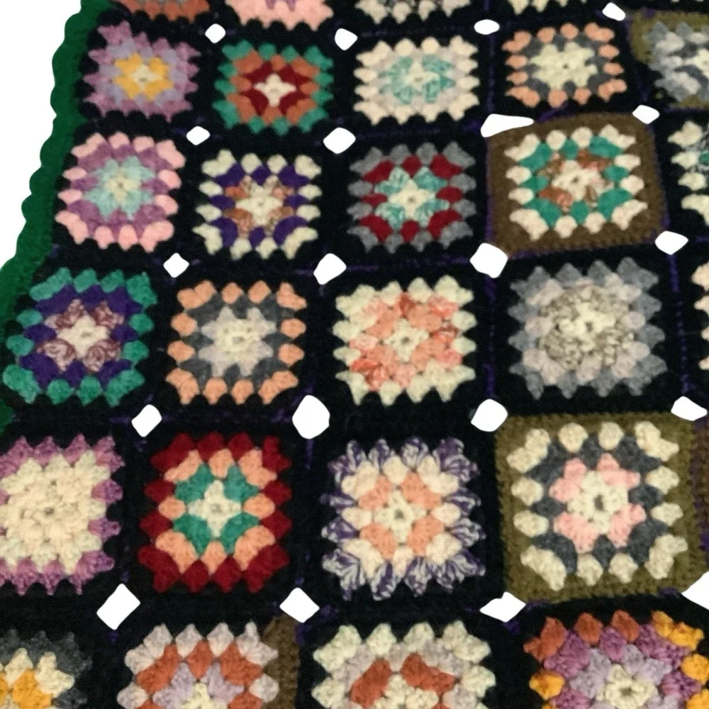 Vintage Handmade Granny Square Crochet Throw Blanket 45x33 Cottagecore Boho